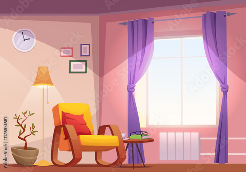 living room. armchair near window. vector cartoon interior background