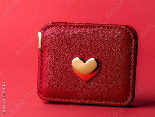 Red and gold Valentinethemed wallet glowing with love energy, symbolizing a secure and prosperous romance photo