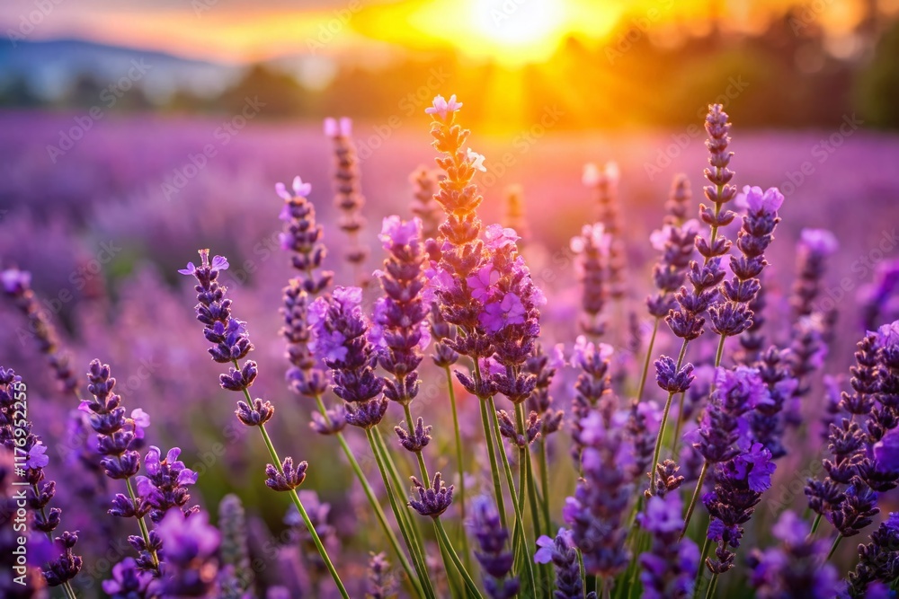Fototapeta premium Panoramic Close-Up of Vibrant Lavender Flowers in Full Bloom