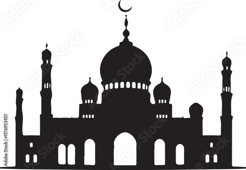 Prayer mosque silhouette black vector artwork illustration.
