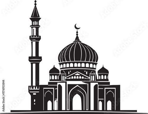 Prayer mosque silhouette black vector artwork illustration.
