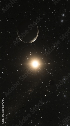 Bright Distant Star Surrounded by Celestial Bodies photo