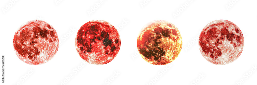 Blood Moon Phases Set in Fiery Red Tones Isolated on Transparent Background Blood Moon Phases Set in Fiery Red Tones Isolated on Transparent Background