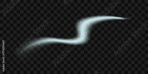 Realistic snow air flows. Cold wind, snow swirl. Realistic 3d vector isolated on transparent