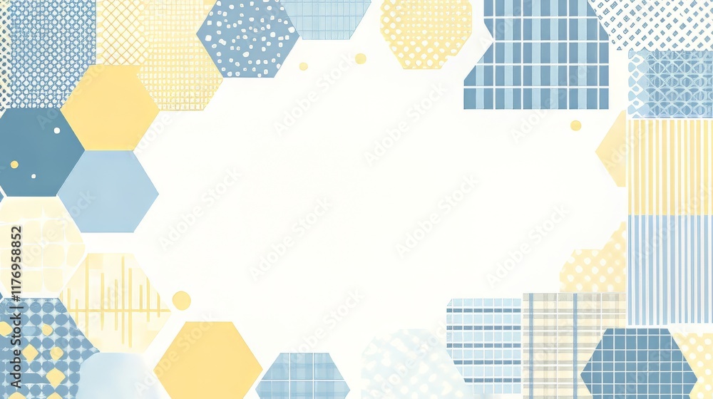 Colorful hexagonal pattern in soft blue and yellow hues. Colorful hexagonal pattern in soft blue and yellow hues.