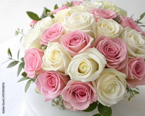 Pink and white roses bouquet