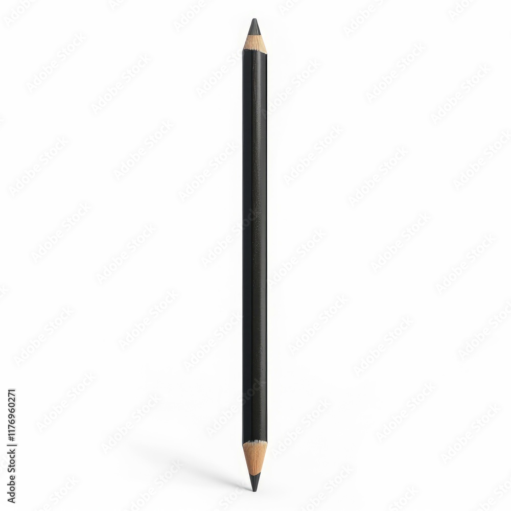 Studio shot of a single black pencil standing on a white background, casting a subtle shadow Studio shot of a single black pencil standing on a white background, casting a subtle shadow