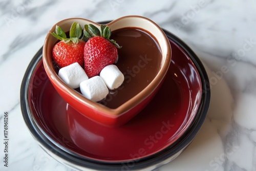Wallpaper Mural Heart-shaped chocolate fondue, strawberries, marshmallows, marble table, romantic dessert Torontodigital.ca