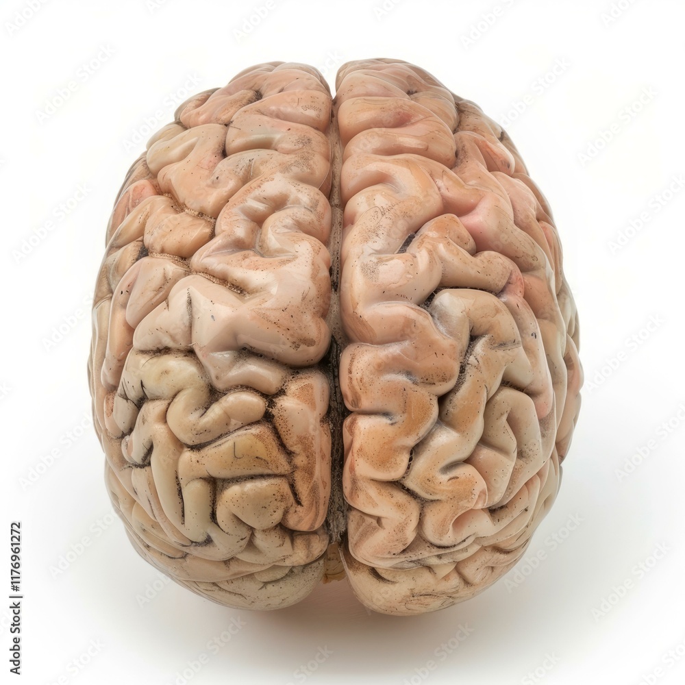 Model of human brain isolated on white background showing cerebral hemispheres, perfect for medical and educational purposes Model of human brain isolated on white background showing cerebral hemispheres, perfect for medical and educational purposes