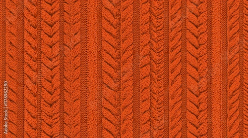 Stunning Orange Cable Knit Pattern. A Cozy and Detailed Knitted Texture Perfect for Fall.  A Warm and Intricate Design for Knitted Textiles. 