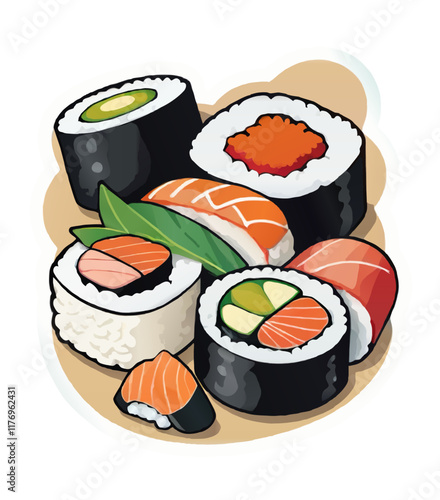 sushi rolls meal cartoon sticker vector