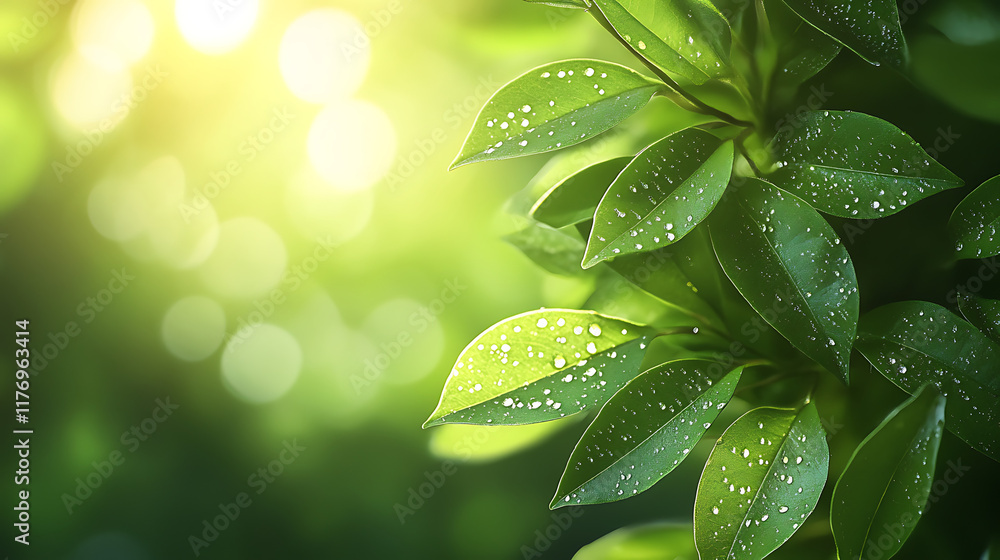 Fototapeta premium Dewy Leaves with Soft Background