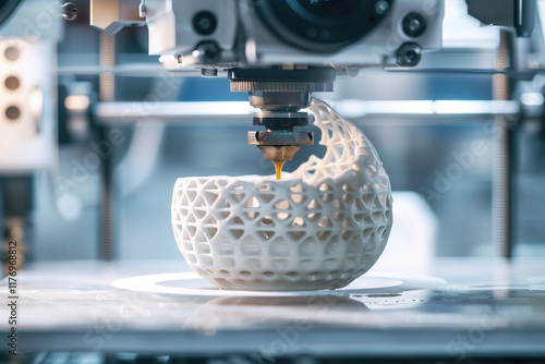 Additive Manufacturing Laboratory with Industrial Robotic 3D Printers Working on Complex Geometric Shapes in Modern Facility