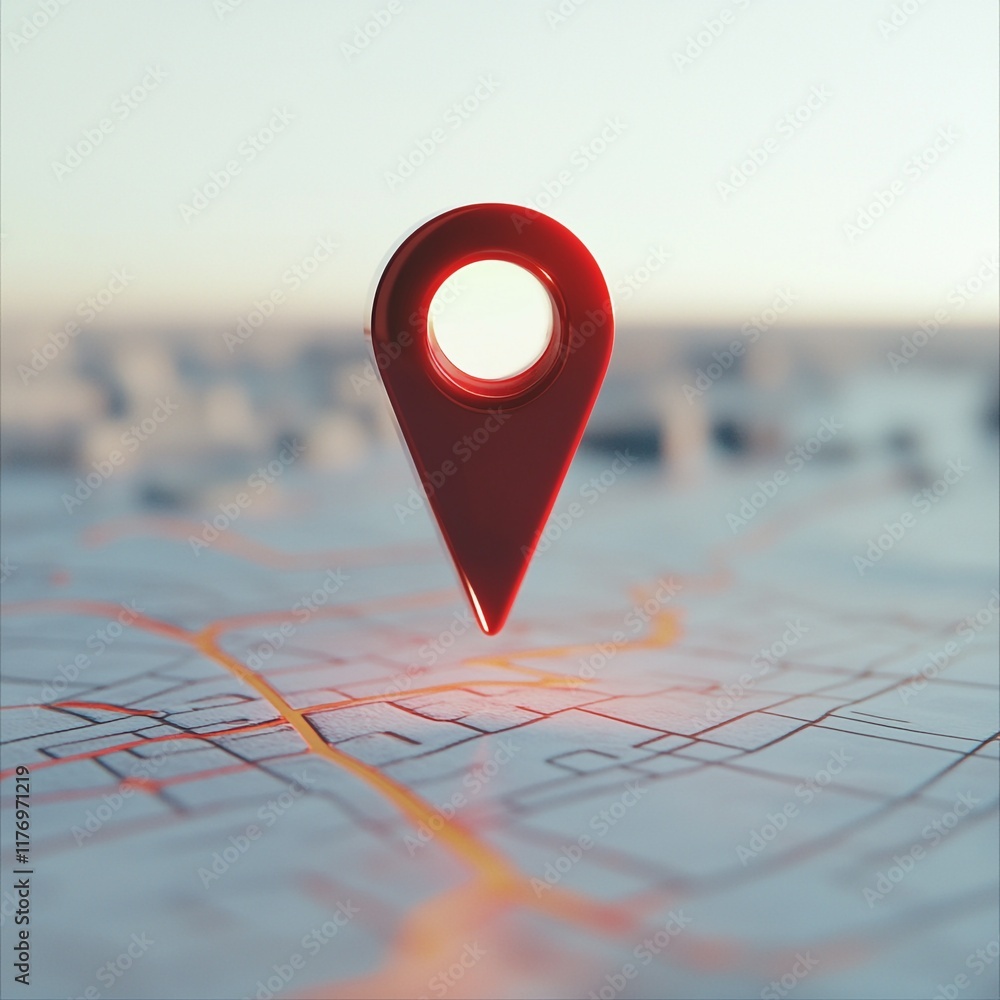 Red location marker pointer pin on digital map interface showing direction and geographic position for navigation travel planning and spatial awareness Red location marker pointer pin on digital map interface showing direction and geographic position for navigation travel planning and spatial awareness