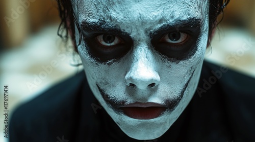 A Haunting Close Up of a Character in Dark Dramatic Makeup