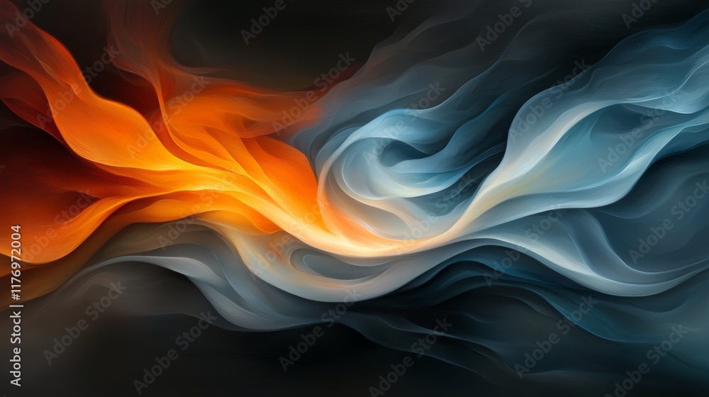 Obraz premium Abstract Swirling Orange and Blue Hues Dynamic Fluid Art Modern Wallpaper Design