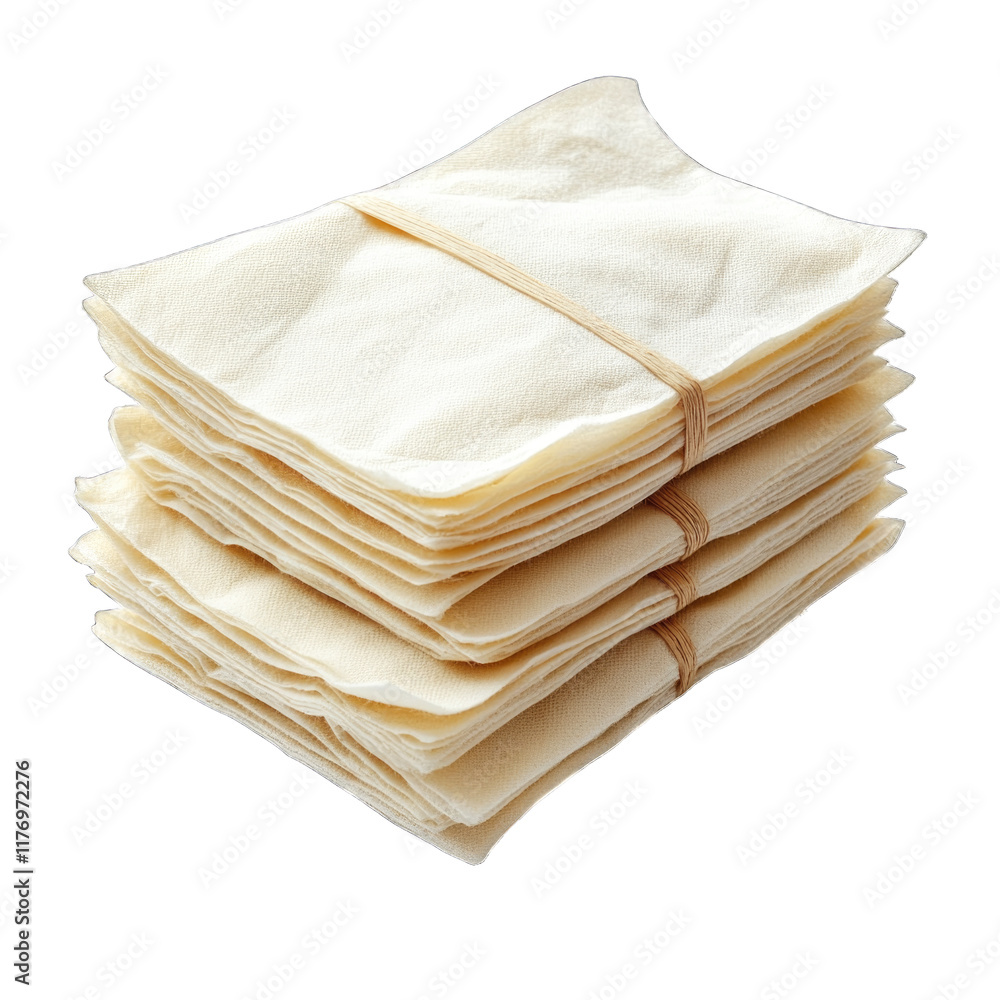 Stack of clean cloth napkins neatly tied with a rubber band isolated on transparent background png Stack of clean cloth napkins neatly tied with a rubber band isolated on transparent background png