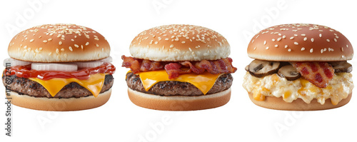 Delicious Trio of Distinct Burgers with Varied Toppings to Satisfy Any Craving! photo