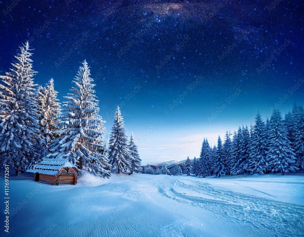 Fototapeta premium winter landscape with trees and snow, Generated image