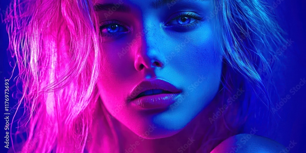 Obraz premium Woman with blue hair and a pinkish face