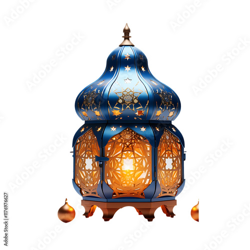 Decorative Ramadan Lantern: Teal Islamic Ornament, Cut Out Image photo