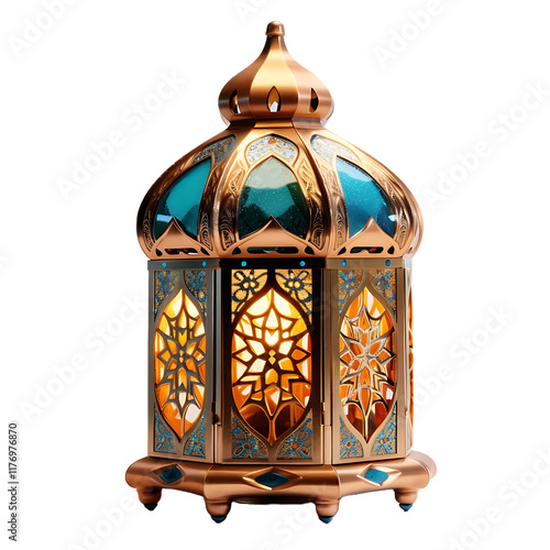 Elegant Ramadan Lantern: Gold and Teal Islamic Decoration photo