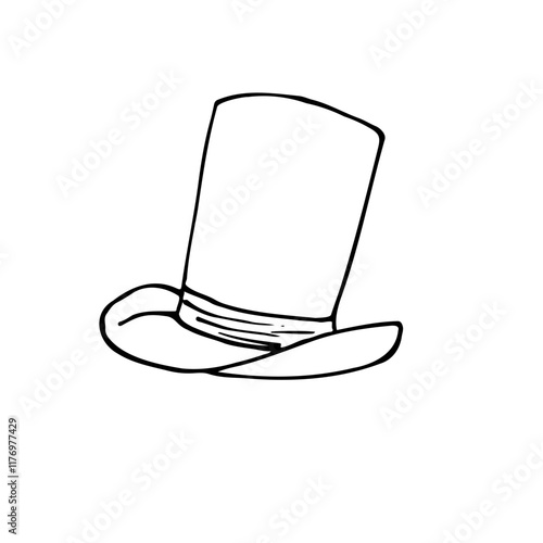 medium brim cylindrical hat tied with ribbon - hand drawn line sketch