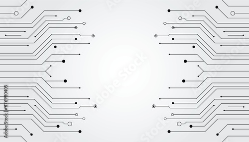 Symmetrical Circuit Lines and Dots on White Background