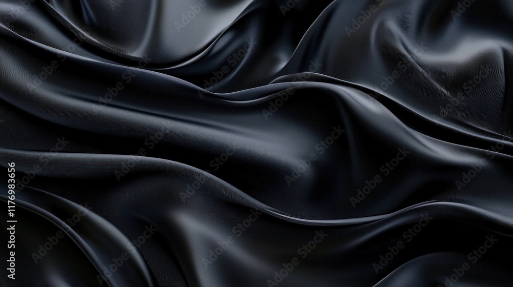 Fototapeta premium Luxurious Black Silk Fabric with Smooth Texture and Elegant Drapes Ideal for Fashion, Decor, and Textile Projects in High Quality