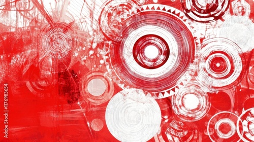 Dynamic Abstract Circles in Vibrant Red and White Colors