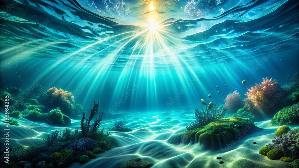 Fototapeta premium Serene Underwater Dreamscape: Flowing Blue & Green Ocean Calm