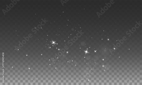 White dust, Christmas dust glowing bokeh confetti light and glitter texture overlay for your design. Festive sparkling white dust.Holiday powder dust for cards, invitations, banners.	
