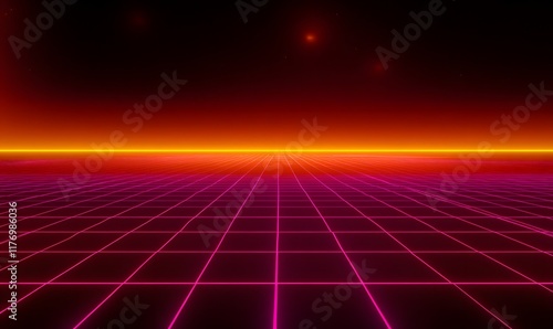 Wallpaper Mural Synthwave grid with red sky and orange horizon. Torontodigital.ca