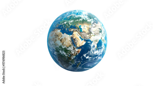 High resolution satellite view of Planet Earth, focused on Eurasia, Europe and Asia - 3D illustration, elements isolated on a transparent background