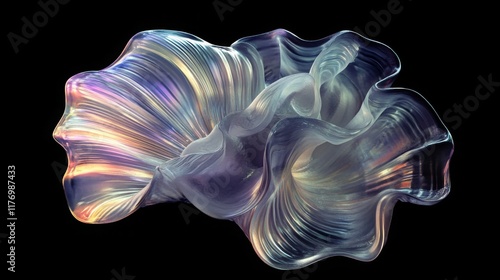 Fototapeta Naklejka Na Ścianę i Meble -  Sea Shell Glowing dreamy underwater creature. Isolated sea animal on black background.