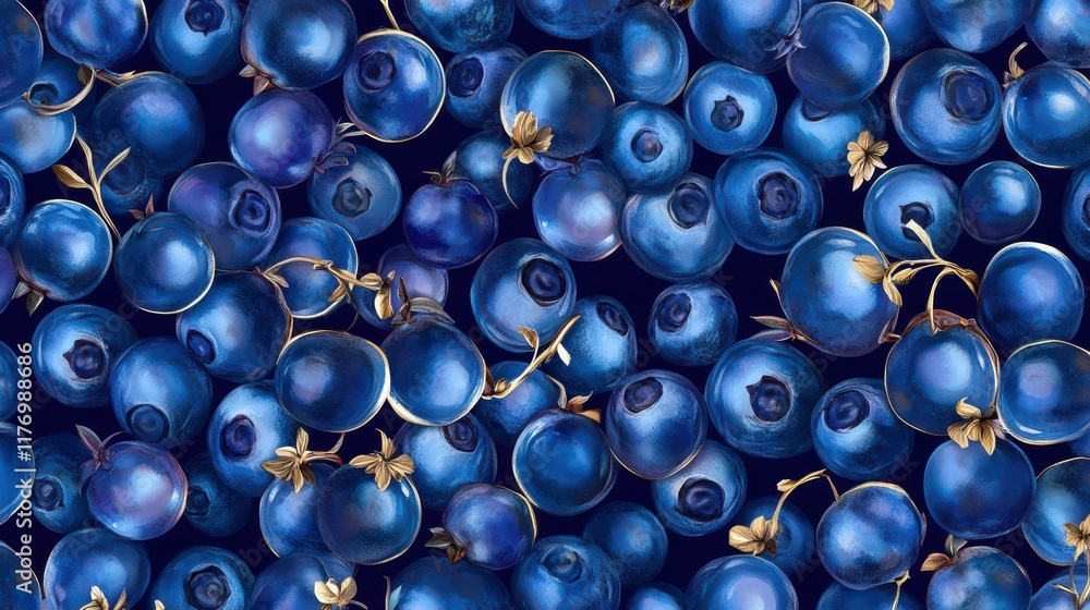 Fototapeta premium Stunning Blueberries Pattern: A Detailed Illustration of Fresh Blueberries