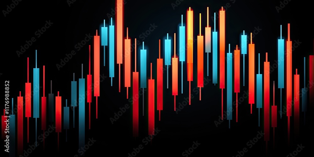 A vibrant candlestick chart displaying market trends with various colored bars indicating price fluctuations. A vibrant candlestick chart displaying market trends with various colored bars indicating price fluctuations.