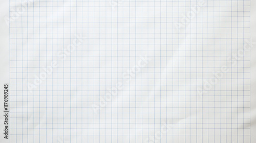 Blank sheet of crumpled graph paper with a white background