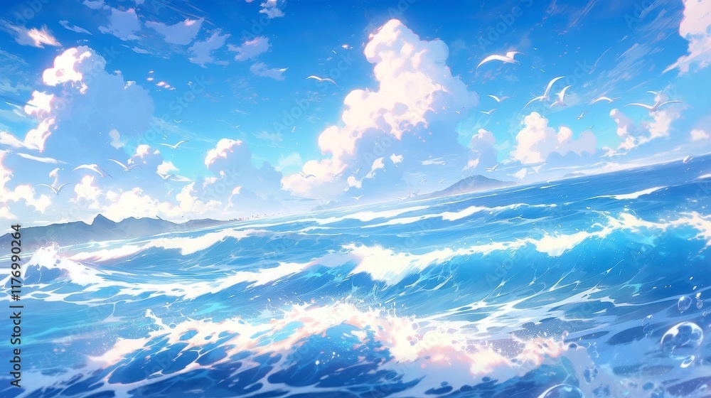 Anime-inspired serene scene featuring a vibrant full moon casting a gentle glow over a tranquil ocean, with shimmering waves reflecting the moonlight and a starry sky. Anime-inspired serene scene featuring a vibrant full moon casting a gentle glow over a tranquil ocean, with shimmering waves reflecting the moonlight and a starry sky.