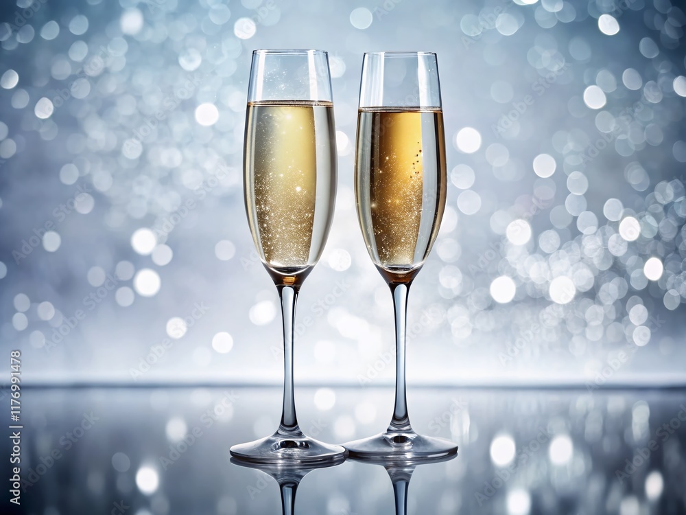 Sparkling Celebration: Two Champagne Flutes on White Sparkling Celebration: Two Champagne Flutes on White