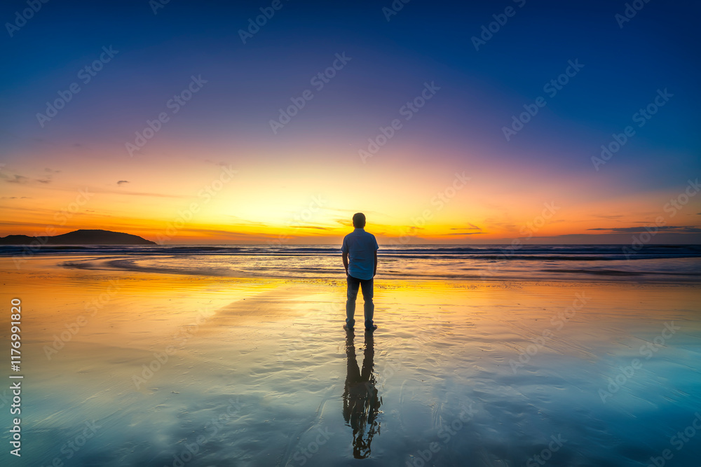 Summer travel vacation concept, Traveler asian man relax and sightseeing on Ke ga beach at sunset in Muine, Vietnam Summer travel vacation concept, Traveler asian man relax and sightseeing on Ke ga beach at sunset in Muine, Vietnam