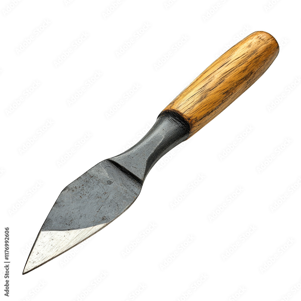 Garden trowel with a pointed metal blade and wooden handle isolated on transparent background png Garden trowel with a pointed metal blade and wooden handle isolated on transparent background png