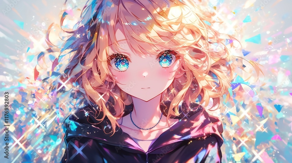 Anime girl with flowing blond hair, surrounded by vibrant flashes of light, exuding a playful and energetic aura, capturing the essence of youth and imagination. Anime girl with flowing blond hair, surrounded by vibrant flashes of light, exuding a playful and energetic aura, capturing the essence of youth and imagination.