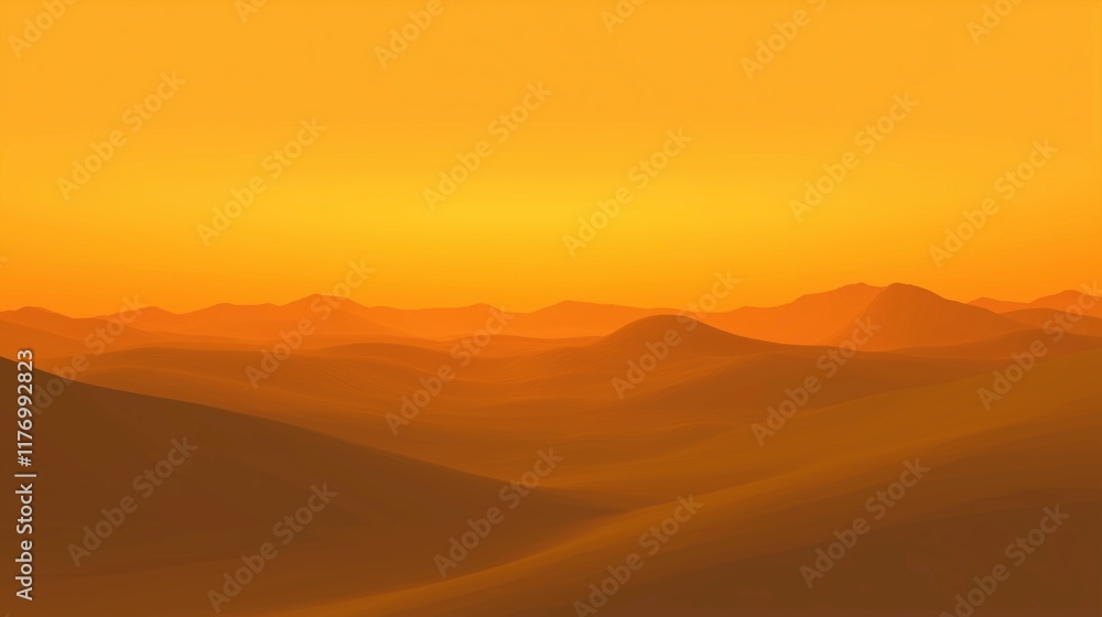 Obraz premium Golden desert under a glowing sunset, symbolizing tranquility, natural beauty, and the serene, vast landscapes of the arid wilderness.