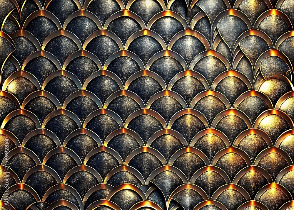 Fototapeta premium Metallic Scales Golden Textured Background Design Art
