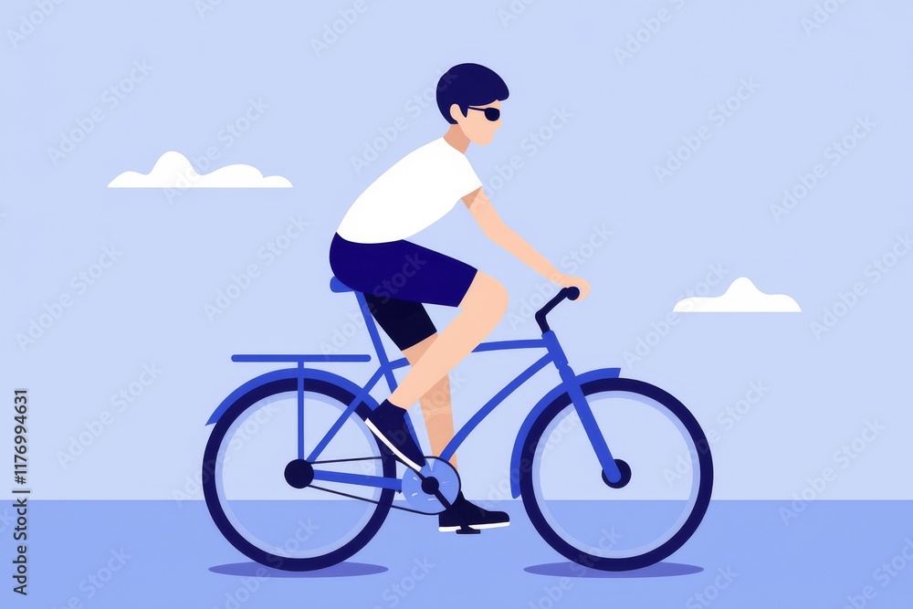 Riding a Bicycle in Minimalist Style Against a Simple Background Riding a Bicycle in Minimalist Style Against a Simple Background