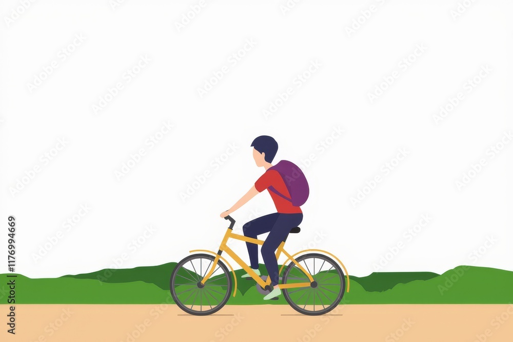 Obraz premium Riding a Bicycle in Minimalist Style Against a Simple Background