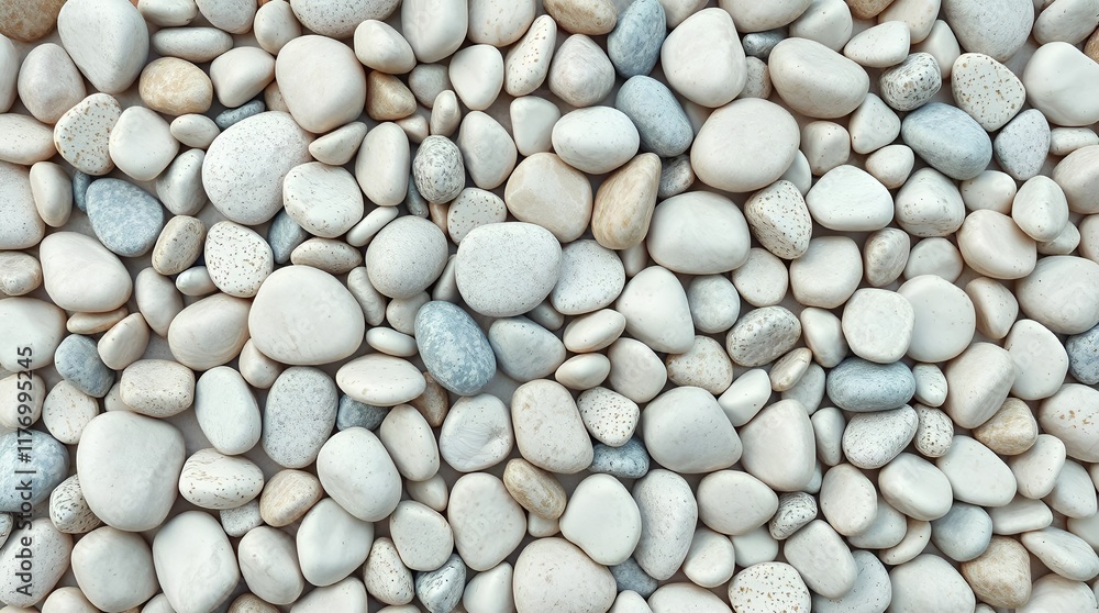 Close-up of smooth, rounded pebbles in natural colors arranged on a surface Close-up of smooth, rounded pebbles in natural colors arranged on a surface