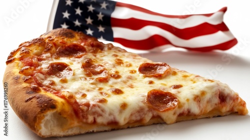 Patriotic Pepperoni Pizza Slice with American Flag photo