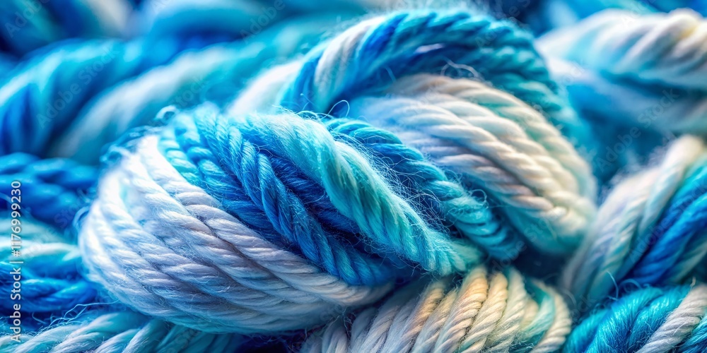 Surreal Blue & White Knit Wool Texture Background: Abstract Yarn Art Photography